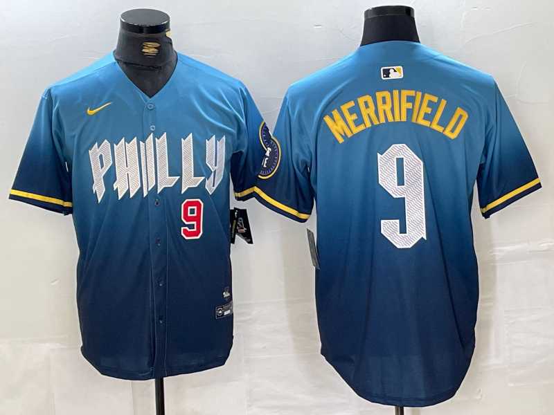 Mens Philadelphia Phillies #9 Whit Merrifield Blue 2024 City Connect Limited Stitched Jerseys